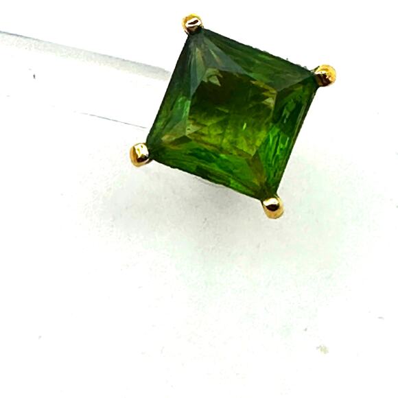 Green Gold tone Square Stud Earrings Costume Jewelry Preppy Classic Oversized - Picture 1 of 10